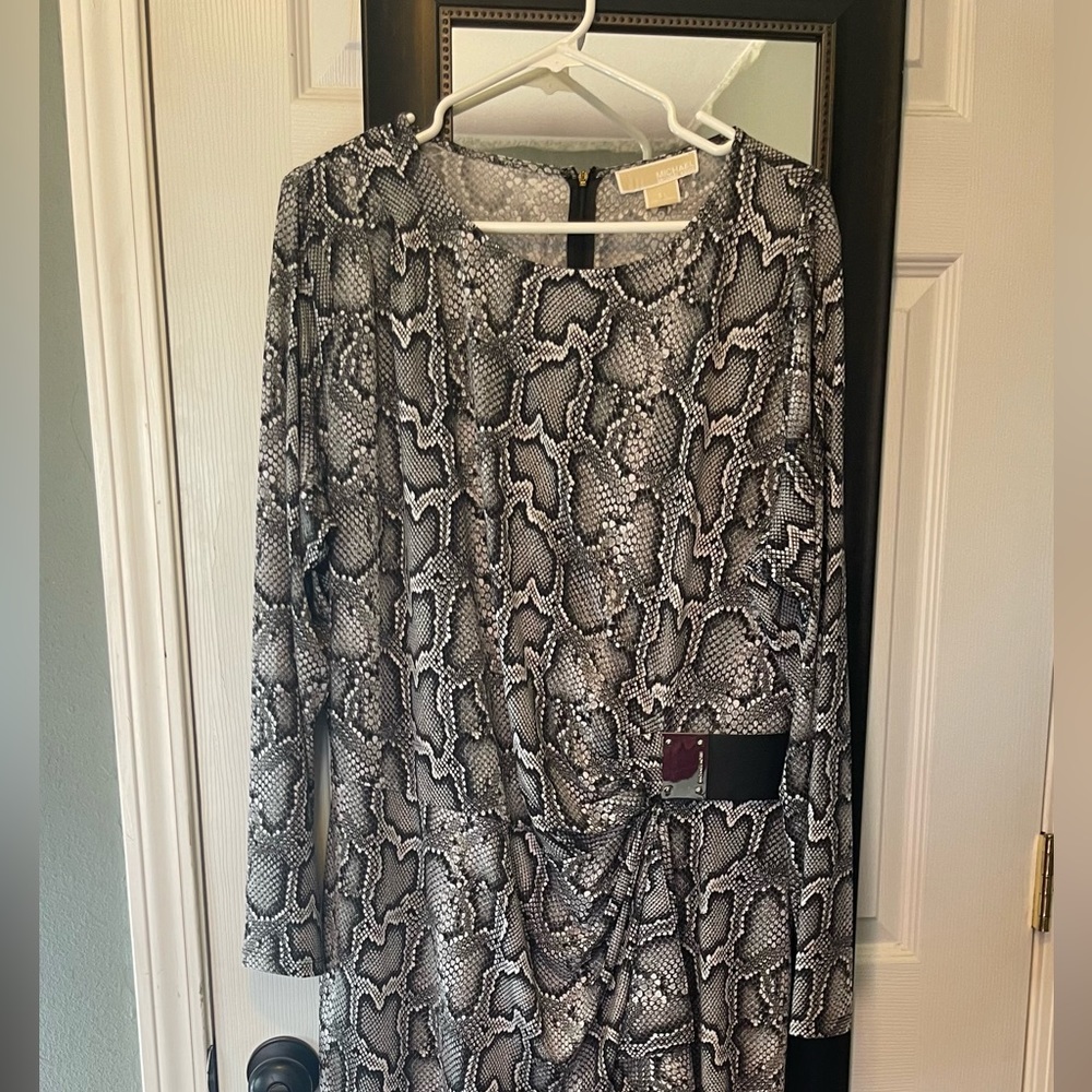 Selling Michael Kors long sleeve dress with black, white, and gray snake pattern